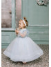 Long Sleeves Light Blue Snowflake Tulle Flower Girl Dress